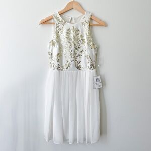 B. Darlin white chiffon dress with gold sequins. NWT. Size 5/6.